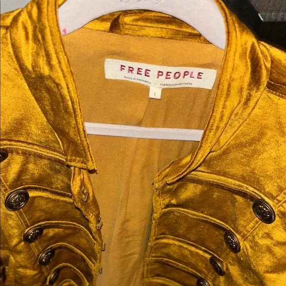 Free People Gold Velvet Military style Blazer size L - Picture 2 of 4